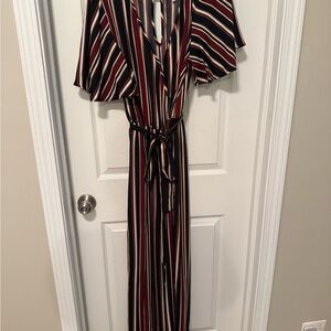 Xhilaration Black, Burgundy & White Striped Jumpsuit